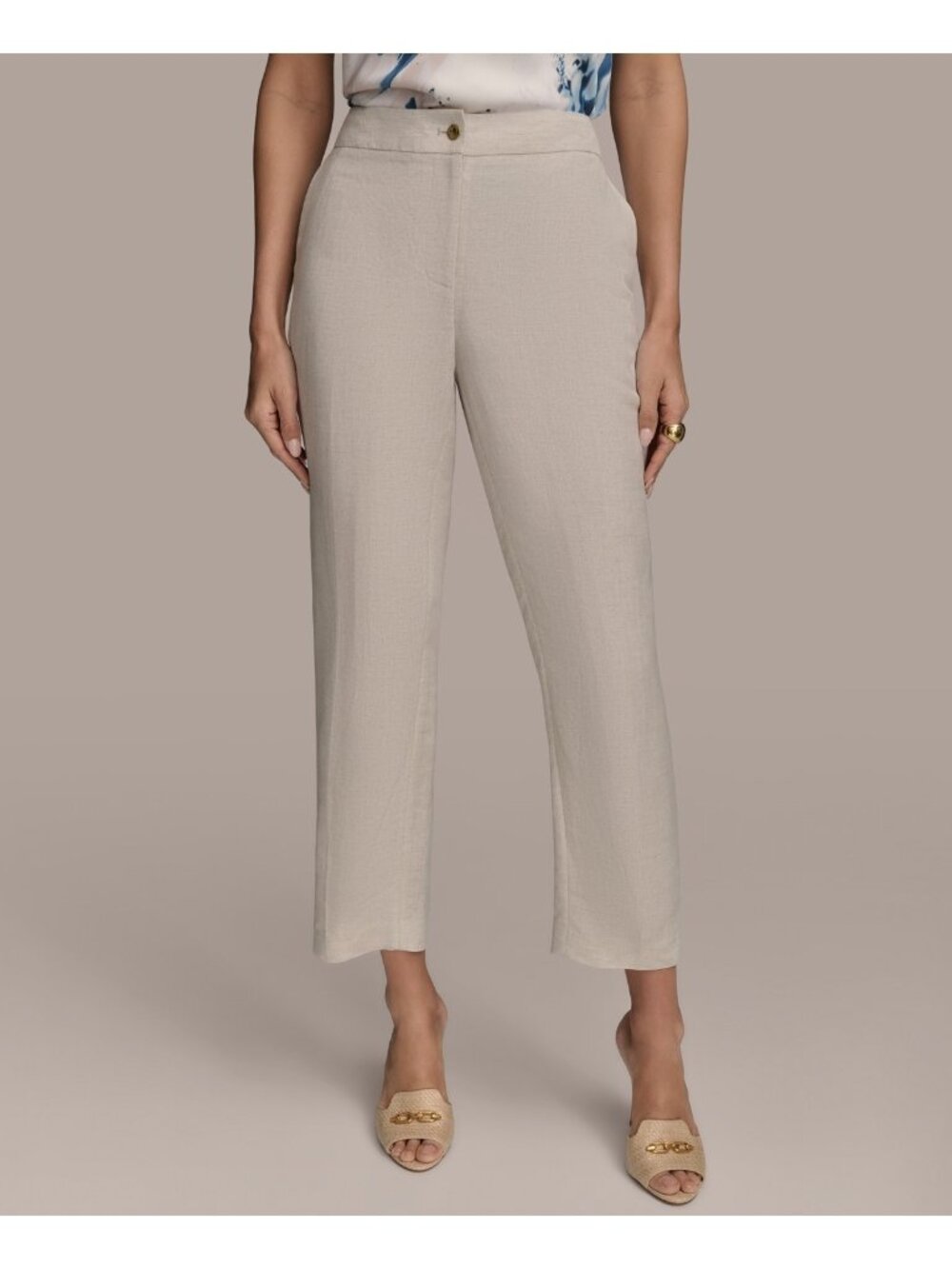 Donna Karan New York Women's Linen-Blend Pockets Ankle Pants Beige Size 0 $119